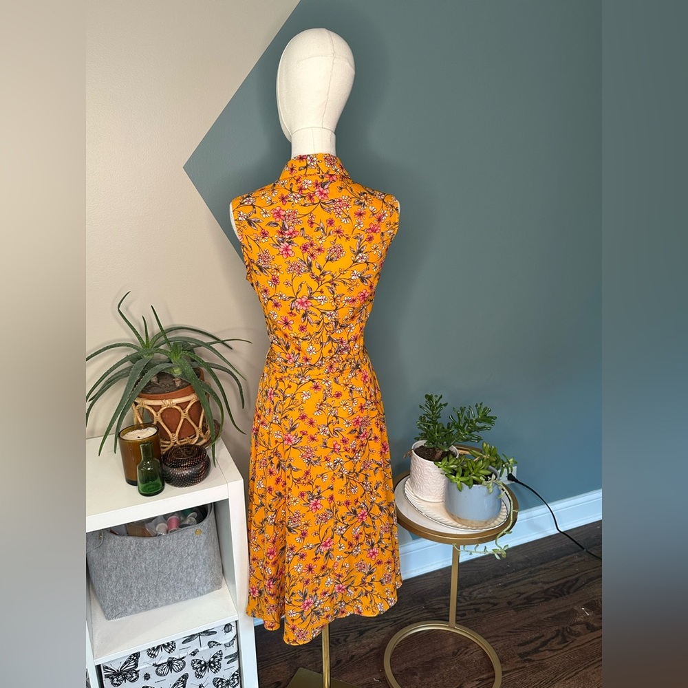 🍊 Nanette Lepore Orange Floral Pintuck Midi Dress Kentucky Derby– Size 10 - Picture 5 of 16